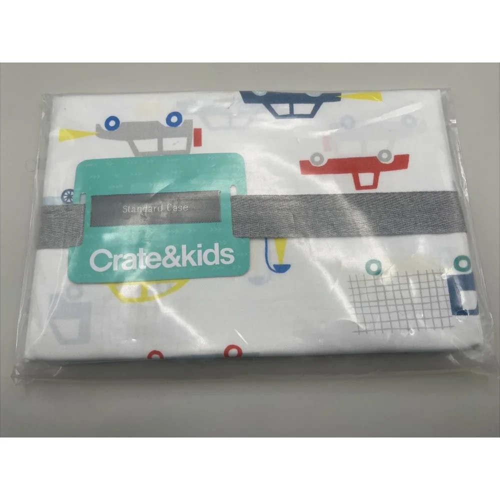 Crate & Barrel Kids Organic Cotton Pillowcase Standard Size Modern Car Truck Boy